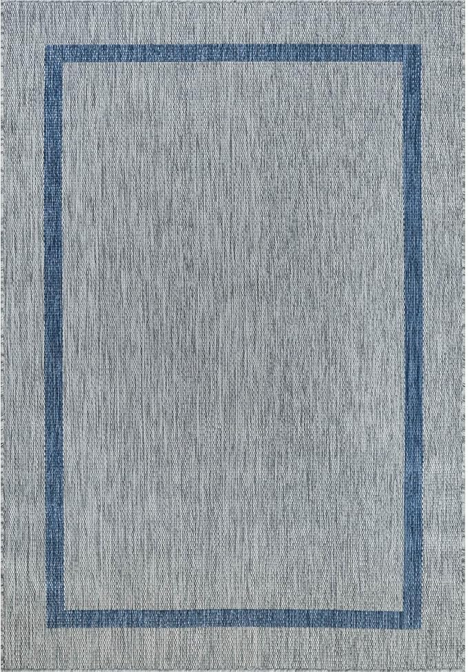 Luul Home Bordered Outdoor Rug 9x12 Washable Outside Carpet for Indoor Patio Porch Waterproof Easy Cleaning Non Shedding Area Rugs Silver Gray - Blue 9 x 12