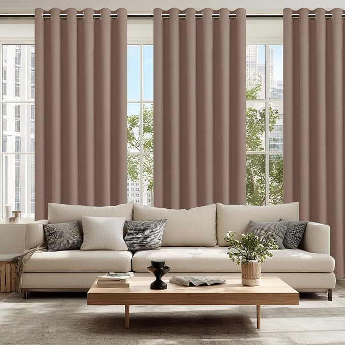 Hiasan Grommet Blackout Curtains for Bedroom, 70 x 84 Inches - Thermal Insulated & Light Blocking Window Drapes for Living Room/Dorm Room, Set of 2 Panels Sewn with Tiebacks, Cappuccino