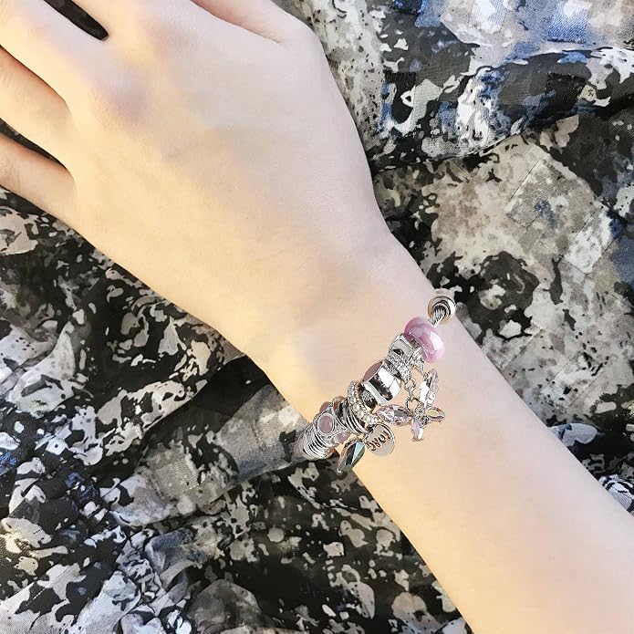 DS Charm Bracelets for girls,exquisite cute cartoon friendship bracelets Silver Stainless Steel Bangle with birthday Gift box, Adjustable girls jewelry Suitable for holiday gifts