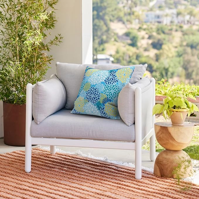 Outdoor Throw Pillows with Inners 20x20 Inch, Square Pillows Decorative for Home Garden Furniture, Dahlia Blue