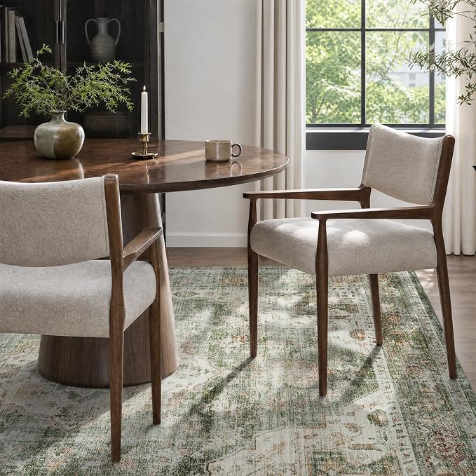 AMOAMI-Area Rug 8X10 Rugs for Living Room-Vintage Soft Green Rugs for Bedroom-Non Slip Carpet-Washable Rug for Dining Room Living Room Bedroom Office Under Table
