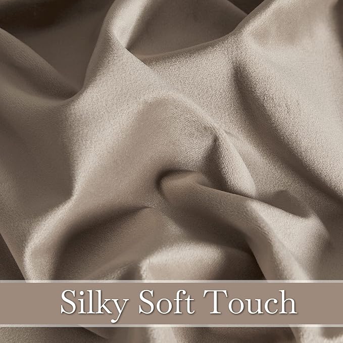 RYB Home Bedroom Curtains Heavy Velvet, Room Darkening Privacy Window Curtains Soft Durable Velvet Backdrops for Sliding Door Guest Room, Taupe, W52 x L120 inches, 2 Panels Set