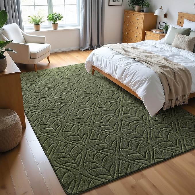 Macgace Ultra Soft Area Rug for Living Room, 5x7 Green Geometric Shag Rugs | Washable Non-Slip Backing Medium Pile Modren Fuzzy Carpet for Kids Room, Girls Bedroom, Classroom, Dorm