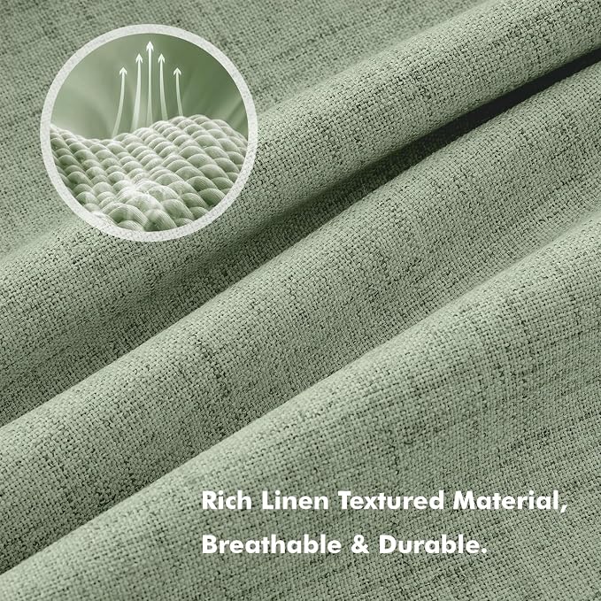 MIULEE 100% Blackout Linen Curtains 42 x 84 Inch Sage Green 2 Panels | Thermal Insulated, Room Darkening Drapes for Bedroom Living Room, Back Tab Rod Pocket Pinch Pleated, Solid Luxury Decor