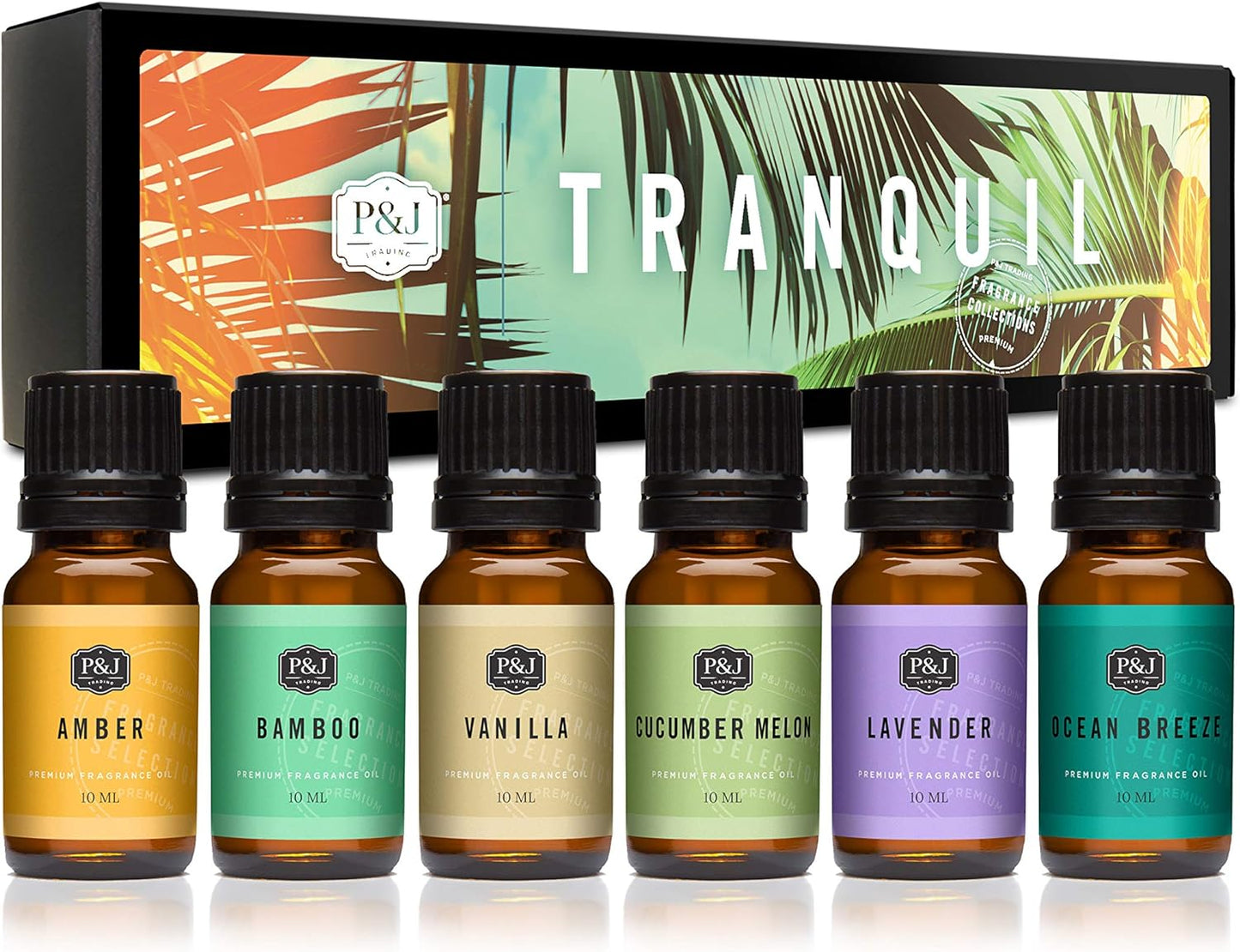P&J Trading Fragrance Oil Tranquil Set | Vanilla, Cucumber Melon, Lavender, Amber, Bamboo, and Ocean Breeze Candle Scents for Candle Making, Freshie Scents, Soap Making Supplies, Diffuser Oil Scents