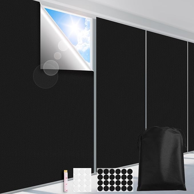FADOTY 100% Blackout Curtains, 57"x 79" Portable Black Out Window Cover | Blackout Window Film Shades Blinds, Cuttable, No Drill, Sun Heat Light Blocker for Bedroom, Nursery, Media Room, RV, Black