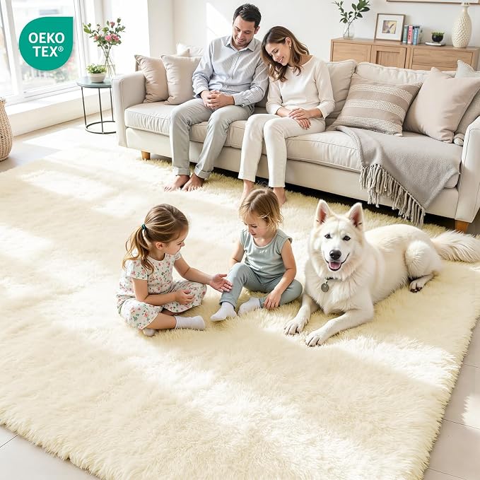 4x6 Area Rug for Living Room, Ultra Soft Fluffy Cream White Rugs for Bedroom, Non Slip Large Shag Carpet, Fuzzy Plush Nursery Rug, Thick Washable Indoor Floor Carpets for Kids Office Dorm Home Decor