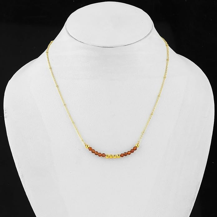 Satellite Chain Necklace 16+2 Inch Gold Plated – Dainty Layering Jewelry with Gemstone Beads – Minimalist Choker Necklace for Women – Delicate Gift for Her
