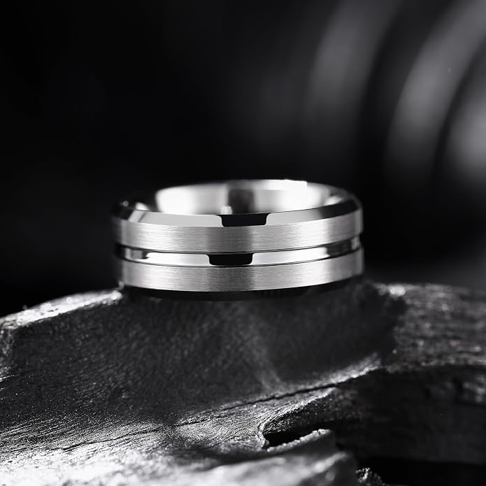 King Will Tungsten Carbide Wedding Band for Men Women-6/8/10mm Width Multicolor Available with Grooved Center Wedding Ring Suitable for Work, Gym Comfort Fit Size 4-16