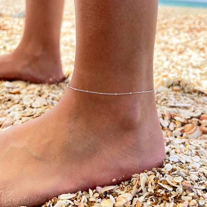 Dainty Gold Double Layer Disc Anklet for Women, 14K Gold Plated Sequin Chain Foot Bracelet, 8.5"+2" Adjustable Delicate Stackable Ankle Bracelet, Minimalist Summer Beach Jewelry Gift for Her