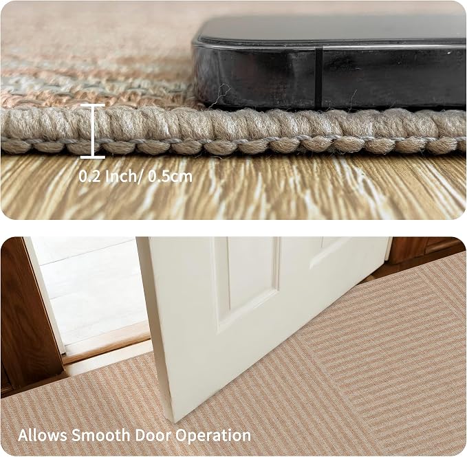 Easy Jute Rug for Pet Homes: 4x6 Outdoor Rug - Beige Stripes | Washable Design Cuts Your Cleaning Time by 75% and Maintain Shape and Texture after 50 Machine Wash Cycles