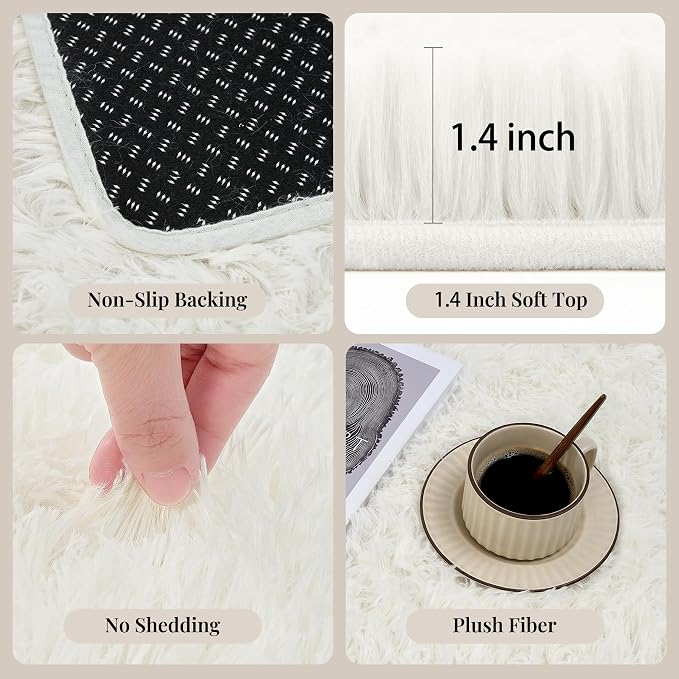 Area Rug for Living Room Bedroom: 9x12 White Soft Fluffy Shag Upgrade Non-Slip High Pile Carpet Large Fuzzy Plush Indoor Floor Decor Shaggy Rug for Kid Boys Girls Dorms Playroom Nursery Modern Home