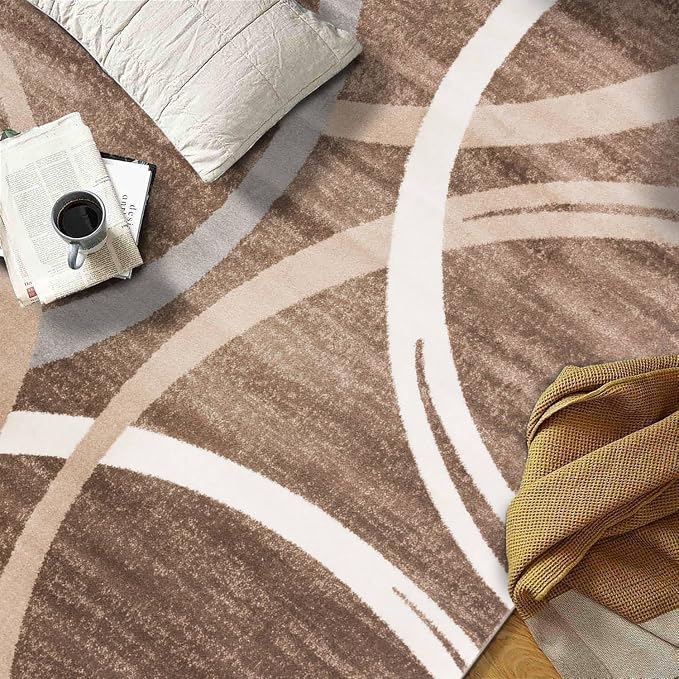 Rugshop Wavy Circles Modern Non-Shedding Living Room Oval Rug Brown 5' x 7'