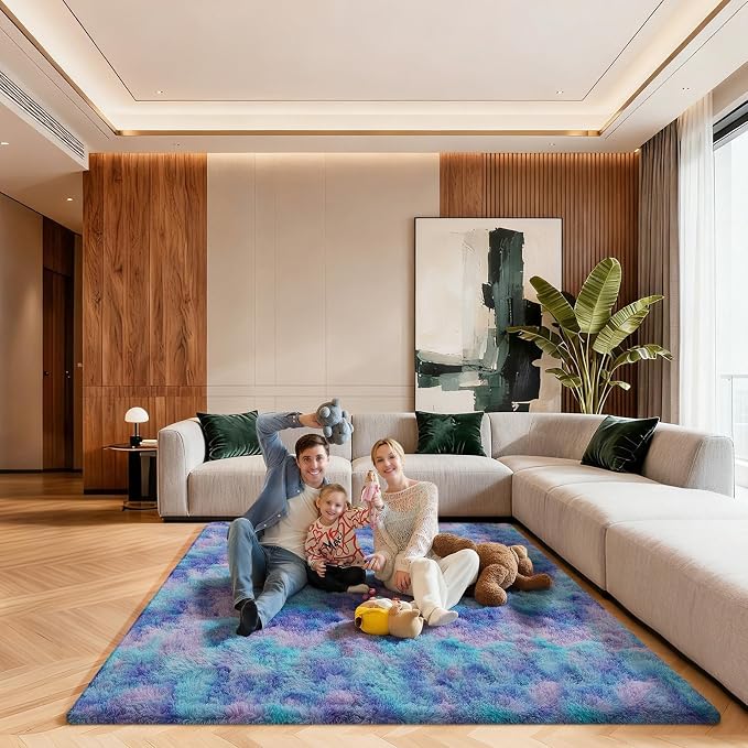 5x7 Area Rugs for Living Room, Large Fluffy Rugs for Bedroom, Fuzzy Shag Soft Non-Slip Carpet for Kids Girls and Boys Nursery Dorm Indoor Room Home Decor (5ft X 7ft, Rainbow)