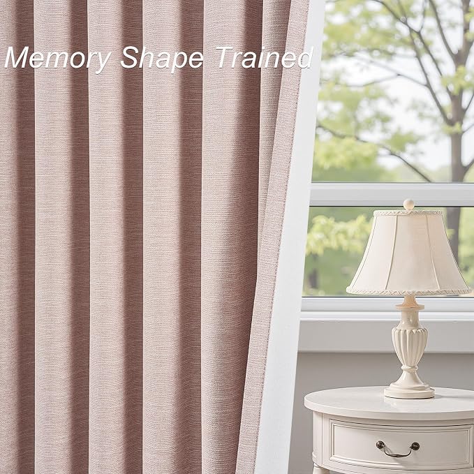 Topfinel Light Pink 105 Inch Curtains 2 Panels Set for Large Windows Linen Blend Curtains Back Tab Privacy Light Blocking Back Tab Drape with Hooks and Rings for Living Room Bedroom