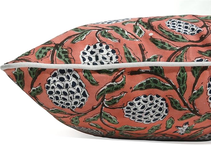 Ridhi Block Print Dark Salmon Pink Pillow Cover 20" x 20" (Pack of 2) Decorative Couch Pillows for Living Room, Chic Boho Cute Outdoor Pillows Covers Gifts for Spring, Easter and Valentine