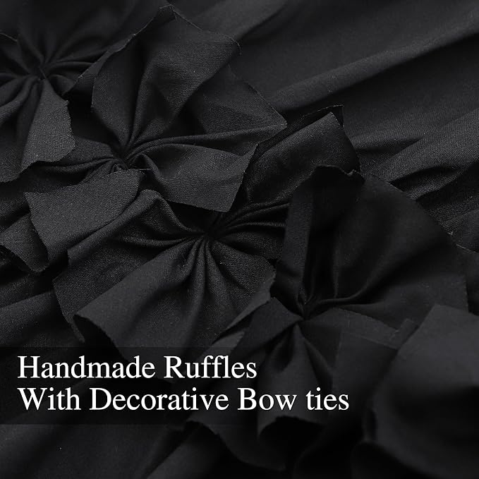 Homechoice Decor Boho Thermal Insulated Blackout Window Curtains Black | Ruched Window Treatments with 3 Rows of Butterfly Flowers, Rustic Rod Pocket Drapes for Room, 54"W x 84"L, 2 Panels (LQ-30)