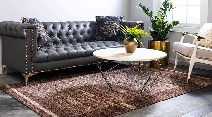 Unique Loom Autumn Collection Modern Contemporary Casual Abstract Area Rug (Brown/ Beige Border, 5 x 8 ft Rectangular)