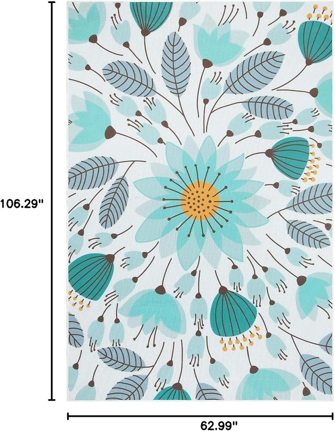 Lahome Floral Indoor Outdoor Rugs, 6x9ft Non Slip Outdoor Patio Rug for Camping Picnic, Soft Outdoor Area Rug for Balcony Deck Backyard, Washable RV Outdoor Rugs for Living Room Bedroom,Blue