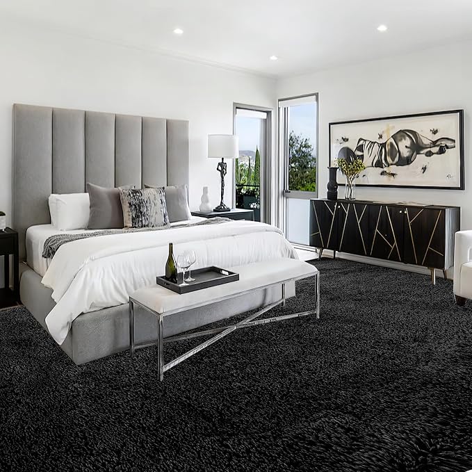 Area Rug 10x12 Living Room Black - Large Soft Fluffy Non-Slip Carpet | Cloud-Soft Comfort: Microfiber Memory Foam Layers Cradle Every Step - Cozy Warmth Your Whole Family Will Sink Into Daily