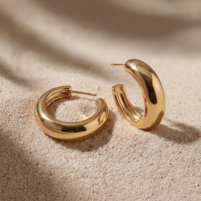 MYEARS Women Hoop Earrings Gold 14K Gold Filled Small Simple Handmade Hypoallergenic Everyday Illusion Jewelry