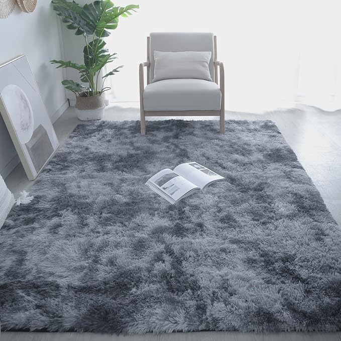 Shag Area Rug 9x12 for Living Room - Large Soft Carpet Tie-Dyed Dark Gray | Modern Grey Style: Cool Neutral Grey Complements Any Sofa, Furniture Or Decor - A Timeless Choice For Any Living Space