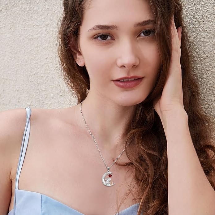 PELOVNY Teddy Bear Necklace for Women 925 Sterling Silver Bear/Highland Cow/Fox/Cat/Axolotl Birthstone Necklace Christmas Birthday Jewelry Gifts for Mom Daughter Wife Sister