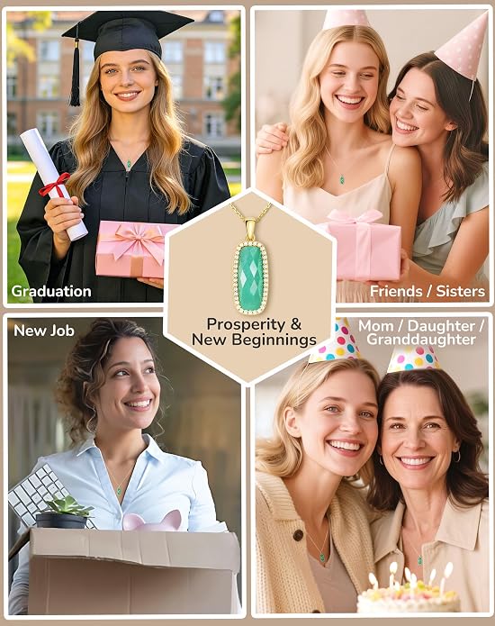 Natural Gemstone New Beginnings Birthday Graduation Gifts 925 Silver Jewelry Plated with 18K Gold Protection Necklace for Women