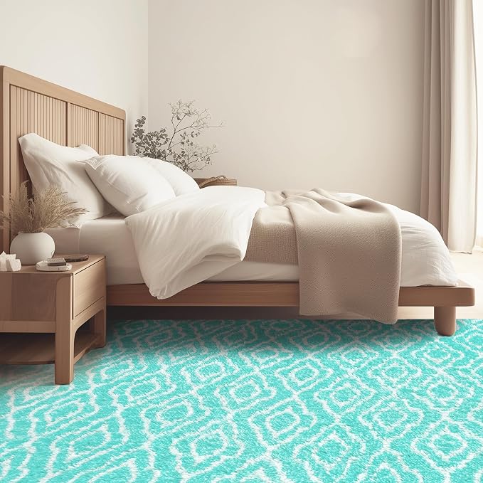 Fluffy Rug for Bedroom, Soft 6x9 Green Shag Plush Geometric Area Rugs | Modern Green and White Rug, Non Slip Carpet for Living Room, Aesthetic Home Decor, Fuzzy Floor Mat for Nursery Teen Dorm