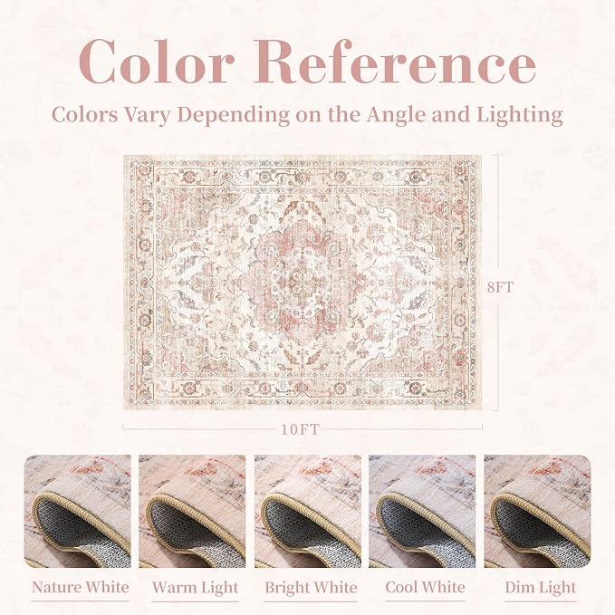 PADOOR 8X10 Area Rug,Rugs for Living Room,Soft Pink Rugs for Bedroom,Machine Washable Rug Non Slip Carpet for Dining Room Living Room Bedside Office