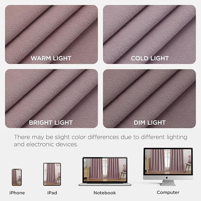 Joydeco 100% Blackout Velvet Curtains Pink 108 Inch Back Tab | Luxury Thermal Insulated Velvet Curtains for Bedroom Living Room, Soundproof Blackout Window Drapes