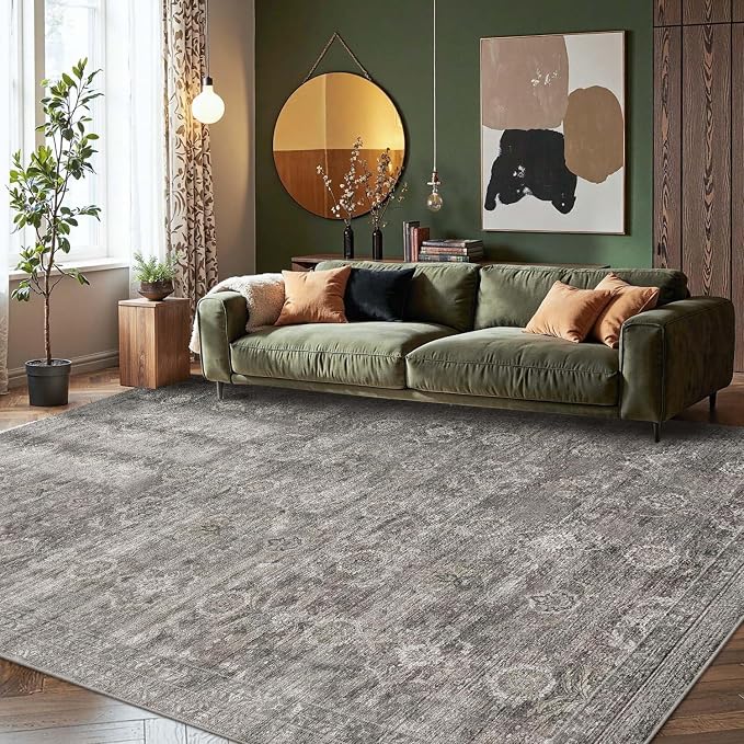 Rugxara 8x10 Area Rugs for Living Room Large Washable Rug, Taupe/Grey | Non Slip, Rug for Dining Room Bedroom Office Kids Room, Stain Resistant, Soft, Low Pile, Vintage Boho Retro Carpet,Home Decor