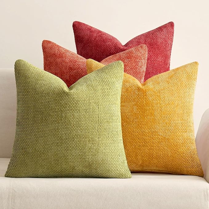 MIULEE Pack of 4 Burnt Orange Couch Throw Pillow Covers 20x20 Inch Yellow Green Soft Decorative Chenille Pillows Farmhouse Accent Cushions for Boho Fall Home Decor Sofa Bedroom Living Room