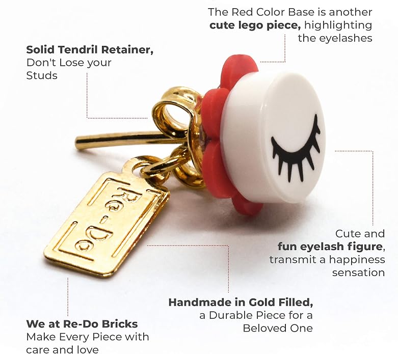 Eyelash Dot Brick Stud Earrings by Re-Do Bricks ® - Collectable Earrings - Hypoallergenic, Coquette, Original and Fun. Great gift idea for Teens, Girlfriends, Party Favors & Souvenirs. Minimalist.