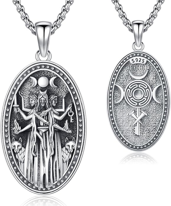 Hecate Wiccan Triple Moon Goddess Necklace Tetragrammaton Nudo De Bruja Plata 925 Original Sterling Silver Cat Moon Pendant Hekate Witch Necklace Amulet Witchy Jewelry Gifts for Women Men