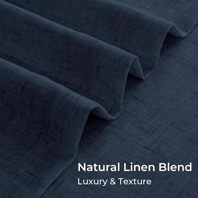 CAPALOCA Navy Blue Linen Pinch Pleated Curtains Blackout, 100% Black Out Curtains 108 inch Long for Bedroom, Blackout Thermal Insulated Pinch Pleated Drapes for Living Room, 40" W x 108" L, 2 Panels