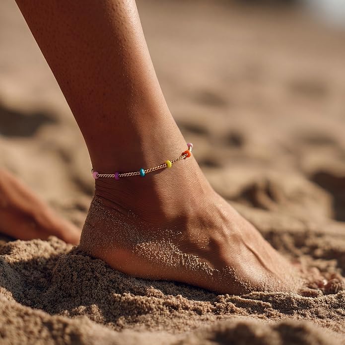 MEVECCO Anklet for Women Gold Chain 14K Gold Plated Dainty Boho Beach Summer Simple Foot Jewelry Ankle Bracelet