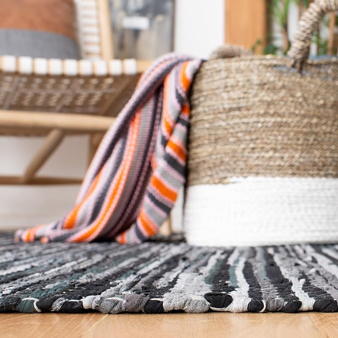 SAFAVIEH Montauk Collection Area Rug - 9' x 12', Grey & Black, Handmade Flat Weave Cotton, Ideal for High Traffic Areas in Living Room, Bedroom (MTK251F)