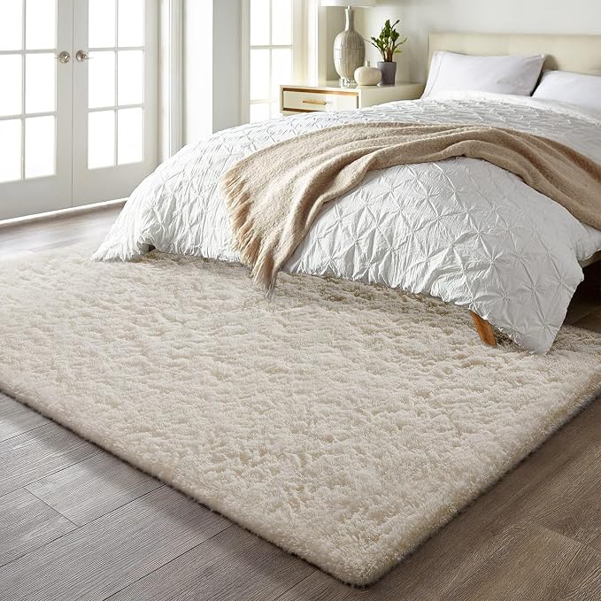 Ophanie 5x7 Area Rugs for Living Room Ivory, Fluffy Shag Large Fuzzy Plush Soft Rug, Shaggy Floor Big Carpets for Bedroom Nursery, Kids Home Decor Aesthetic with Over 99 pcs Pile fibers