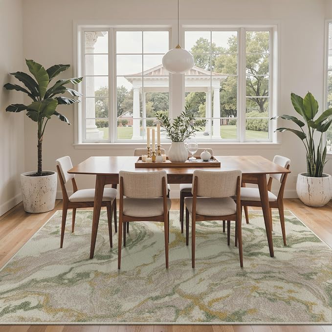 GENIMO Abstract Area Rug 8x10, Washable Large Modern Rug Non Slip, Low Pile Lightweight Soft Carpet for Living Room, Bedroom, Dining Room, Green Pink