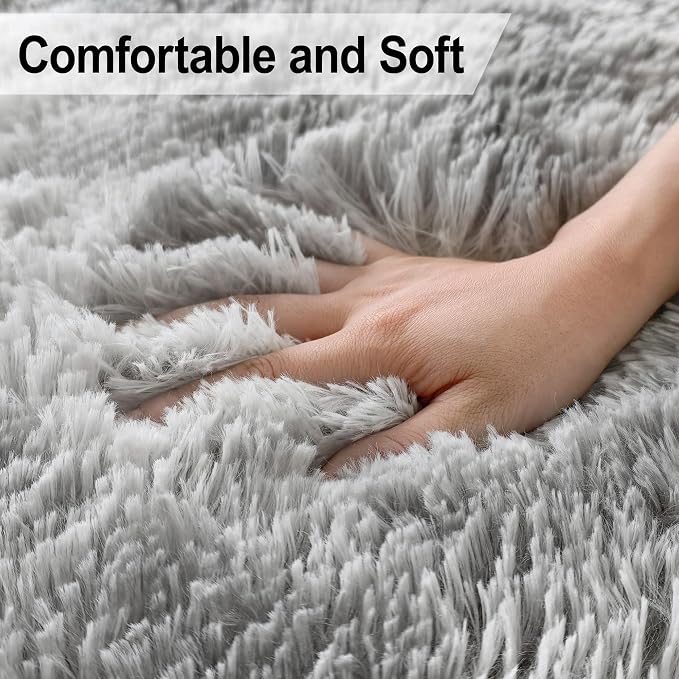 4x6 Ft Light Grey Large Area Rugs for Bedroom,Fluffy Furry Rug Floor Carpets Shaggy Playing Mat for Kids Baby Girls Room Nursery Home Decor Tie Dyed Gray Thick Rugs Fuzzy Home Decor
