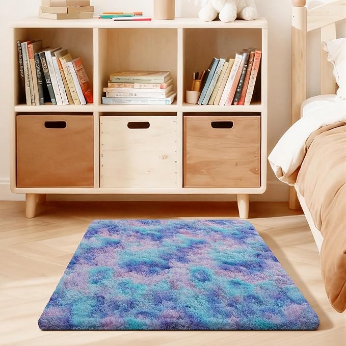 3x5 Rugs for Bedroom, Fluffy Area Rugs for Living Room, Small Fuzzy Shag Soft Non-Slip Carpet for Kids Girls and Boys Nursery Dorm Indoor Room Home Decor (3ft X 5ft, Rainbow)