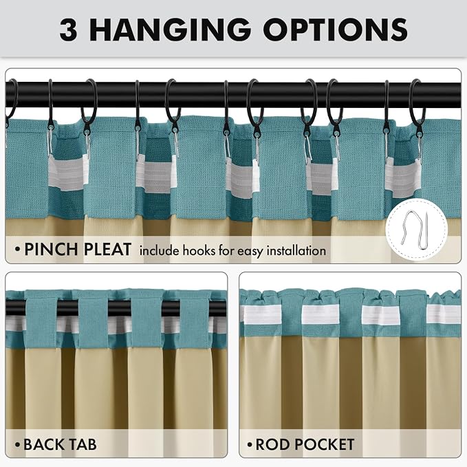 MIULEE 100% Blackout Linen Curtains for Bedroom 42 x 63 Inch Teal 2 Panels | Thermal Insulated, Room Darkening Drapes for Living Room, Back Tab Rod Pocket Pinch Pleated, Solid Luxury Decor