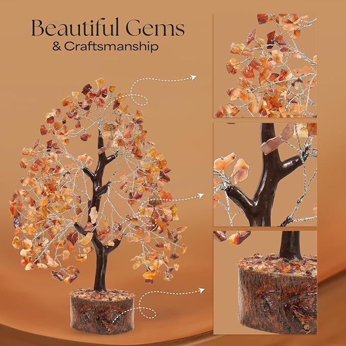 Carnelian Stone Money Tree | Tree of Life | Energy Healing Stones | Feng Shui Bonsai | Reiki Crystal Healing | Good Luck | Chakra Tree | Spiritual | Crystal Gifts | Office Home Decor