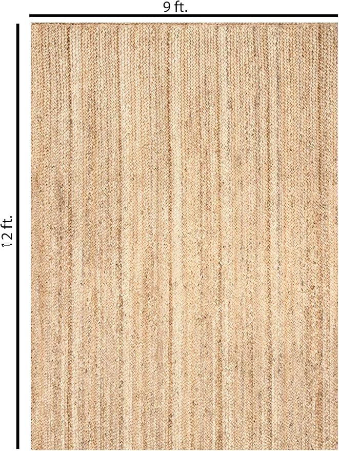 FRELISH DECOR Handwoven Jute Area Rug - 9x12 Feet Natural Yarn - Rustic Vintage Beige Braided Reversible Rectangular Rugs for Bedroom - Kitchen - Living Room - Farmhouse (9' x 12')