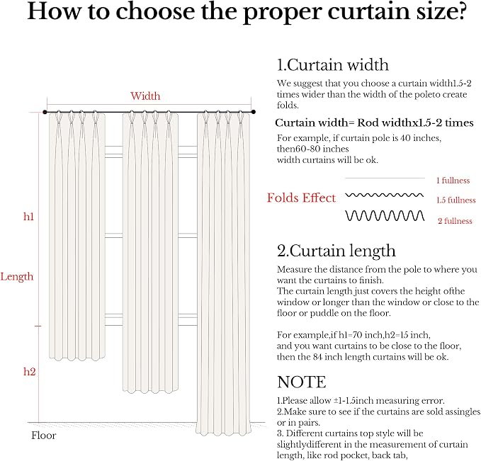 Pinch Pleated Curtains Luxury Light Filtering Floral Curtains for Living Room Bedroom Dining Room - 95 Inches Linen Drapes Farmhouse Window Curtains with Hooks - 2 Panels Set, 40" W x 95" L