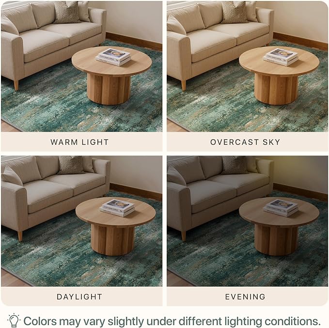 GENIMO Area Rug 8x10 Washable Large Modern Rug Abstract, Low Pile Lightweight Soft Carpet Non Slip for Living Room, Bedroom, Dining Room, Teal Blue Green Orange Turquoise Colorful Rugs