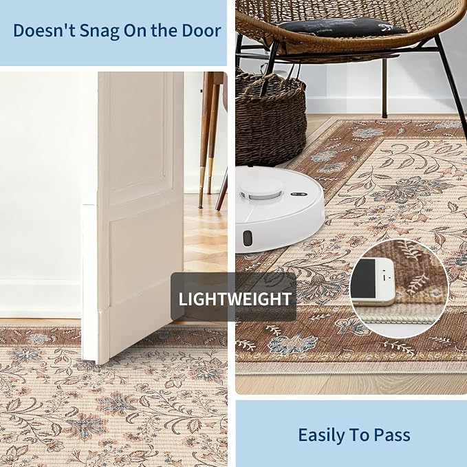 GarveeHome Small Entryway Rug, 2x3 Washable Front Door Rug Indoor Entrance French Floral Carpet Non-Slip Low Pile Beige Throw Rugs for Kitchen, Powder Room, Entry, Bathroom, Kids Room