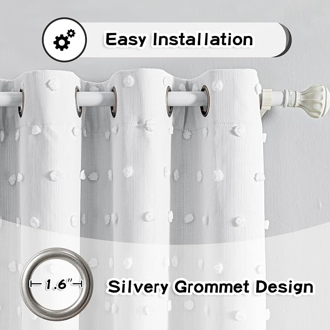 MYSKY HOME 100% Blackout Curtains for Living Room White Curtains 95 Inch Long Light Block Girls Room Drapes Thermal Insulated Room Darkening Curtains with Pom Pom Sheer Grommet 2 Pieces 52W x 95L
