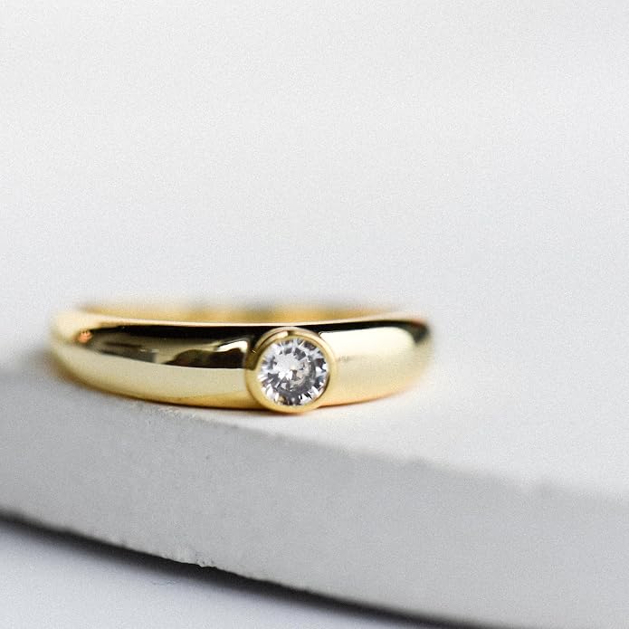 espere 14K Gold Thin Dome Ring for Women | Gold Pinky Ring Minimalist Signet Ring